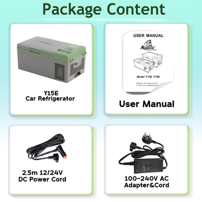Alpicool Y15E Green Portable Car Fridge